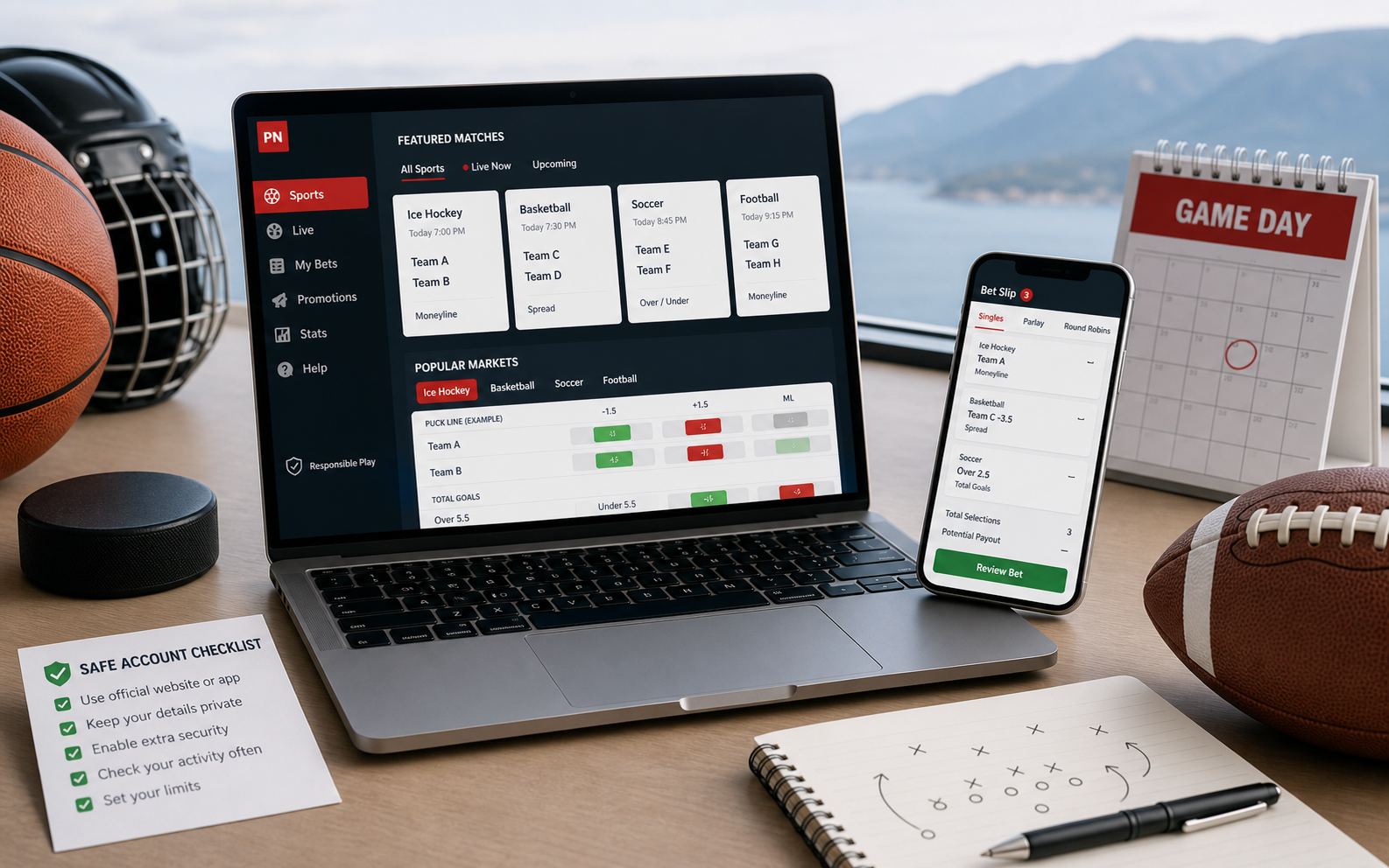 Sports market dashboard with safe account checklist